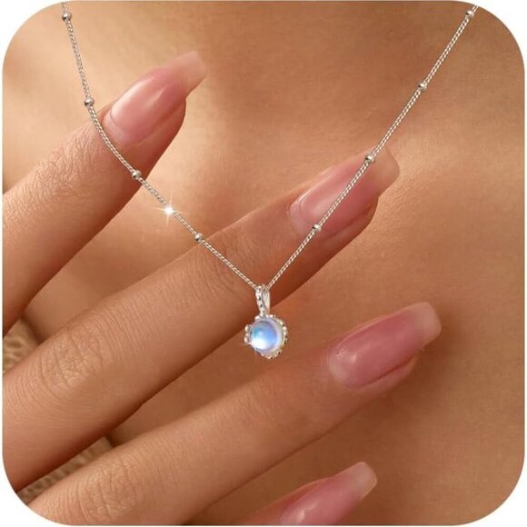 925 Sterling Silver Dainty Moonstone Choker Necklaces for Women Cute Blue Crysta